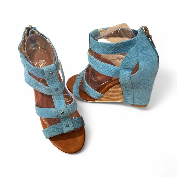 NEW Matt Bergson Teal Leather Wedge Heel 8.5 - Picture 1 of 12